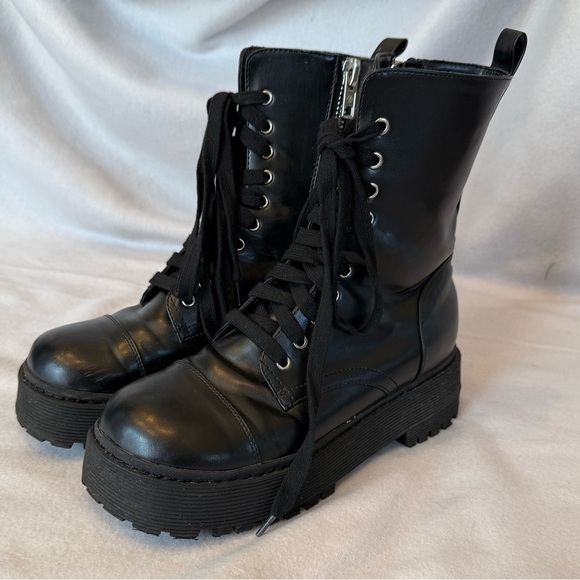 Dolls Kill Shoes - Current Mood Dolls Kill Combat Platform Black Boots Size 9